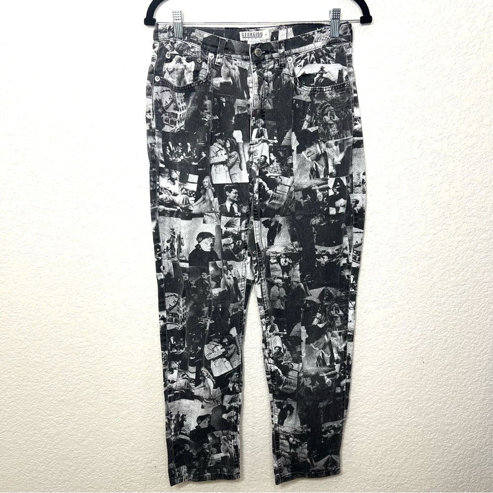 Vintage Georgiou Printed Jeans Old Movie Scenes Black and White Size 8